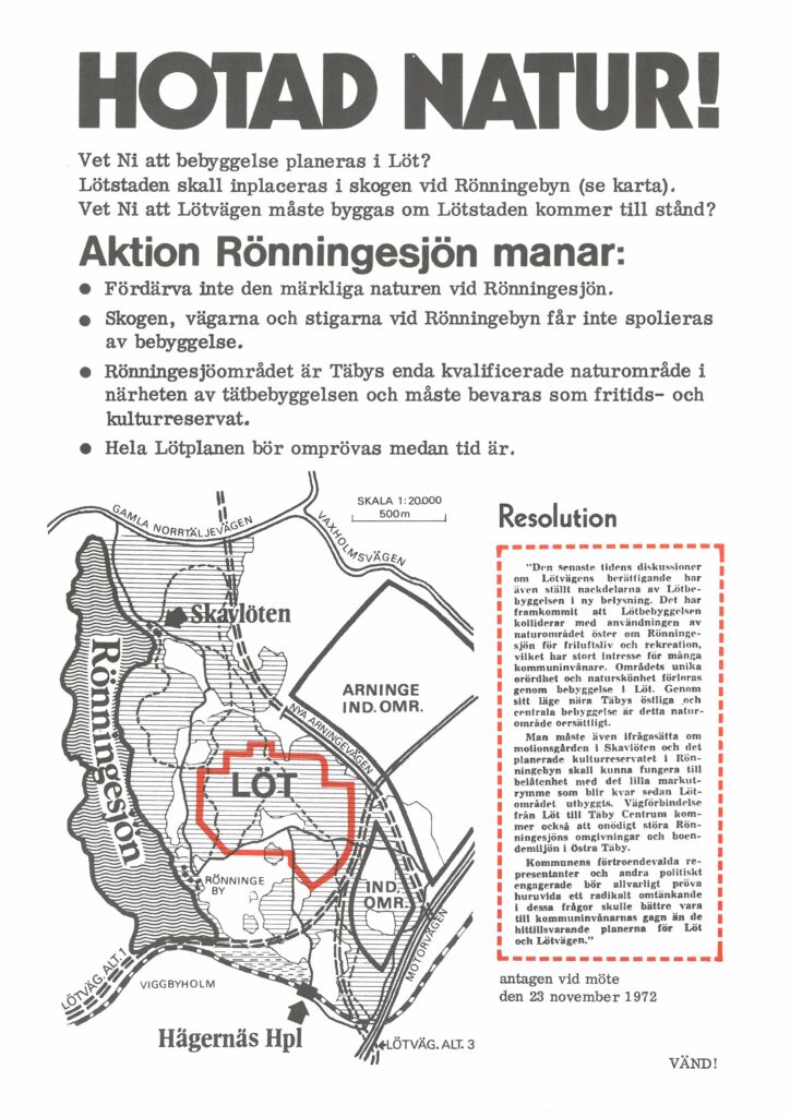 Affisch om hotatd natur vid Rönningesjön