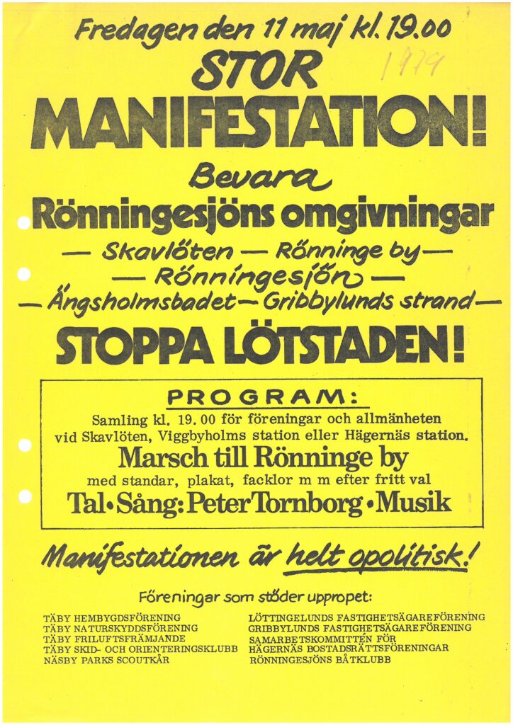 Affisch för manifestation mot byggandet av Lötstaden