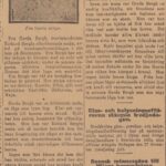 Tidningartikel på gulnat papper i två spalter. Överst i högra spalten ett portättfotografi av Gerda Berg.
